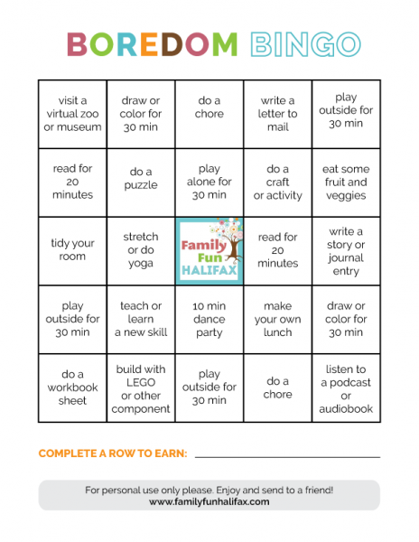 Boredom BINGO - A FREE printable for parents' survival!