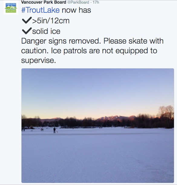 Trout Lake is CLOSED for Skating  Family Fun Vancouver