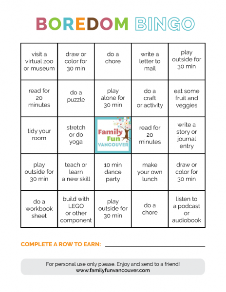 Boredom BINGO! {With FREE Printable} | Family Fun Vancouver