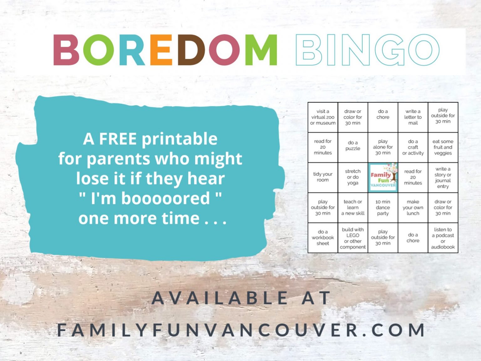 Boredom BINGO! {With FREE Printable} | Family Fun Vancouver 