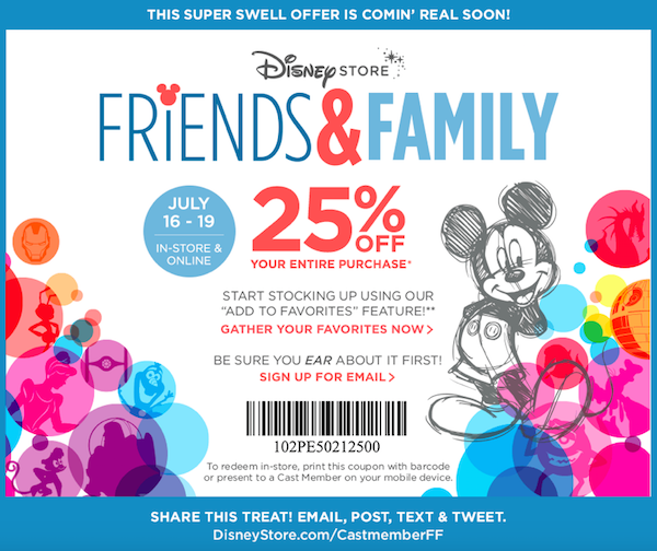 SAVE with a Friends and Family Discount at the Disney Store Family