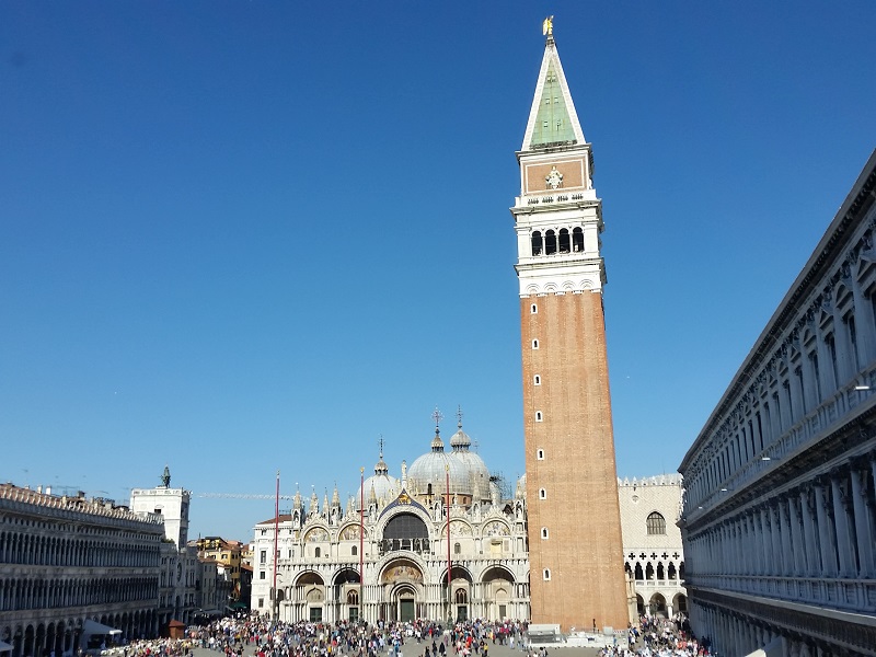 The Campanile dominates Saint Mark's Square - photo Debra Smith